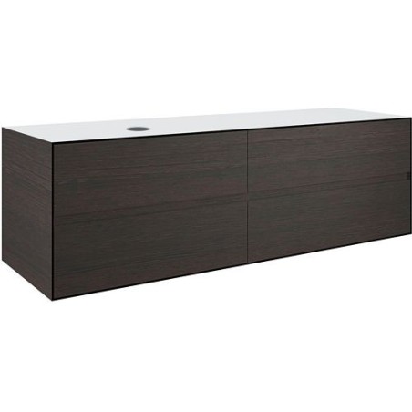 Sous meuble 4 tiroirs+ tablette pour lavabo a poser gauche TENSO 160cm sans trou robinet coloris wengé