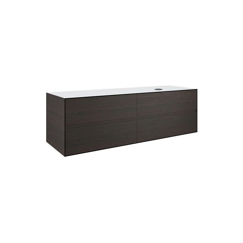 Sous meuble 4 tiroirs+ tablette pour lavabo a poser droite TENSO 160cm sans trou robinet coloris wengé