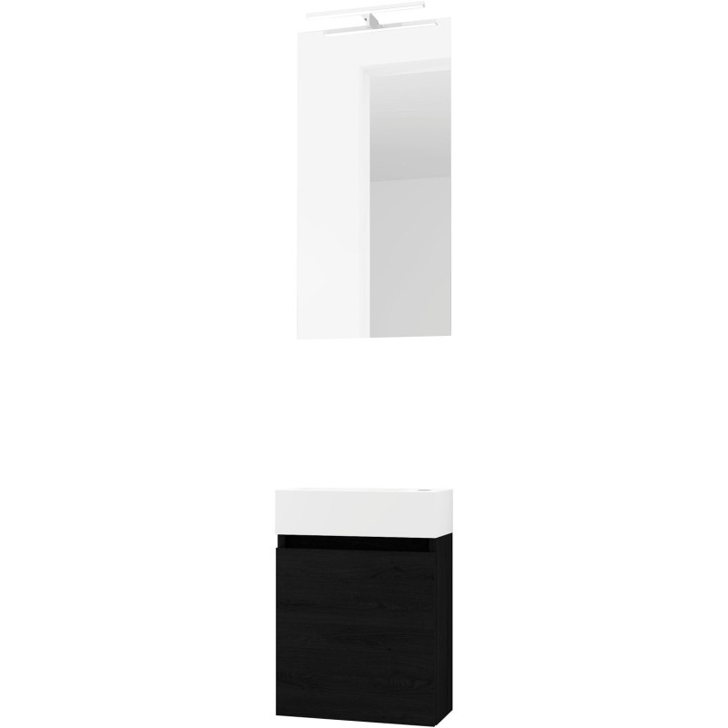 Lave-mains FORM MINI solid/ 1 porte/miroir /lumière LED coloris chêne graphite