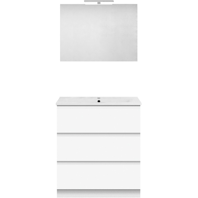 Meuble forme 80cm solo 3 tiroirs porcelaine +miroir coloris blanc