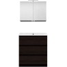 Meuble forme 80cm solo 3 tiroirs porcelaine +armoire de toilette coloris chêne graphite