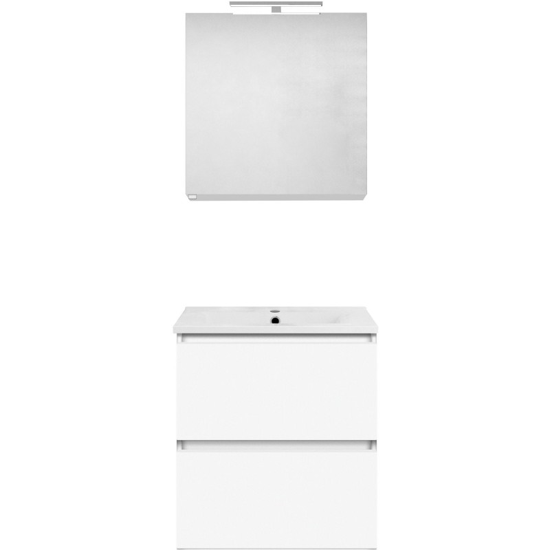Meuble forme 60cm solo 2 tiroirs porcelaine +armoire de toilette coloris blanc