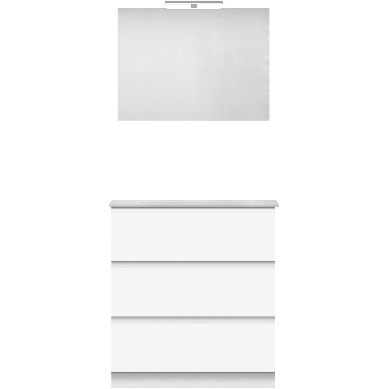 Meuble forme 80cm solo 3 tiroirs marbre de synthèse +miroir coloris blanc