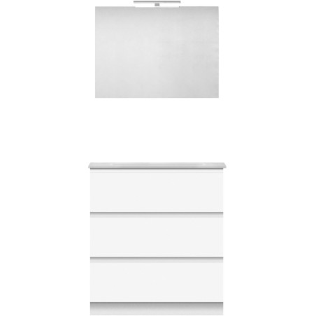 Meuble forme 80cm solo 3 tiroirs marbre de synthèse +miroir coloris blanc