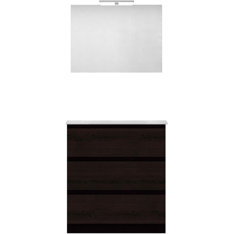 Meuble forme 80cm solo 3 tiroirs marbre de synthèse +miroir coloris chêne graphite