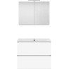 Meuble forme 80cm solo 2 tiroirs porcelaine +armoire de toilette coloris blanc
