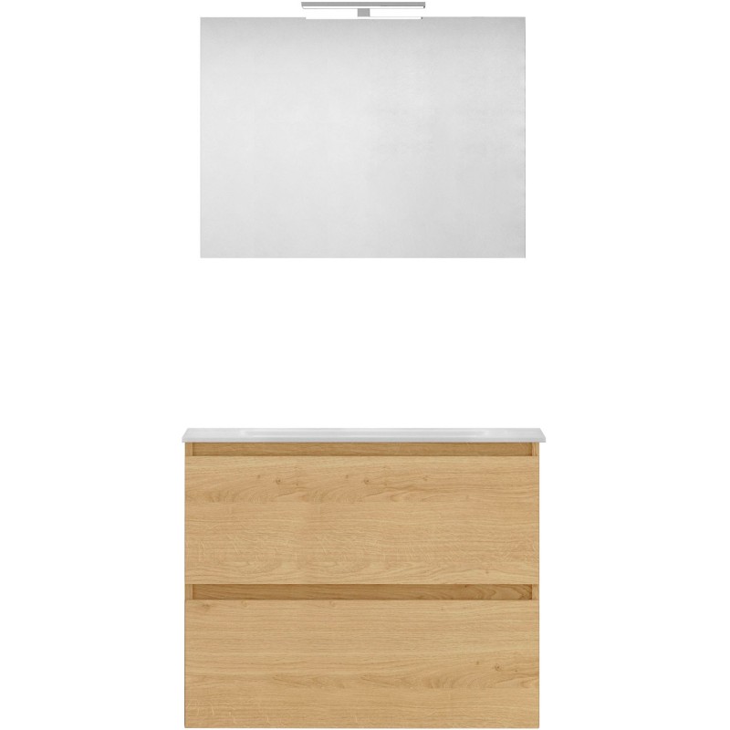 Meuble forme 80cm solo 2 tiroirs marbre de synthèse +miroir coloris chêne nordique