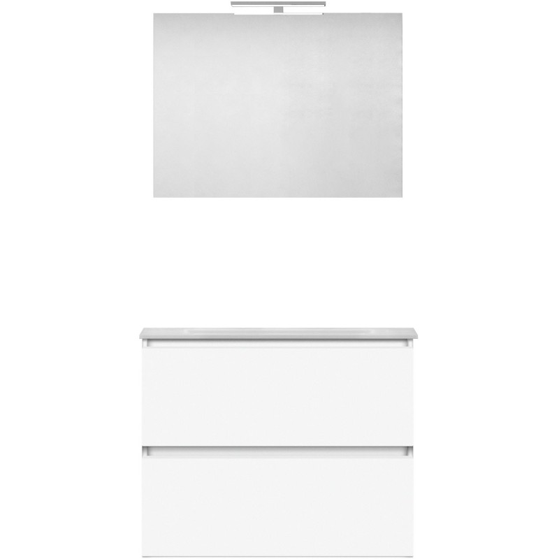 Meuble forme 80cm solo 2 tiroirs marbre de synthèse +miroir coloris blanc