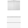 Meuble forme 80cm solo 2 tiroirs marbre de synthèse +armoire de toilette coloris blanc