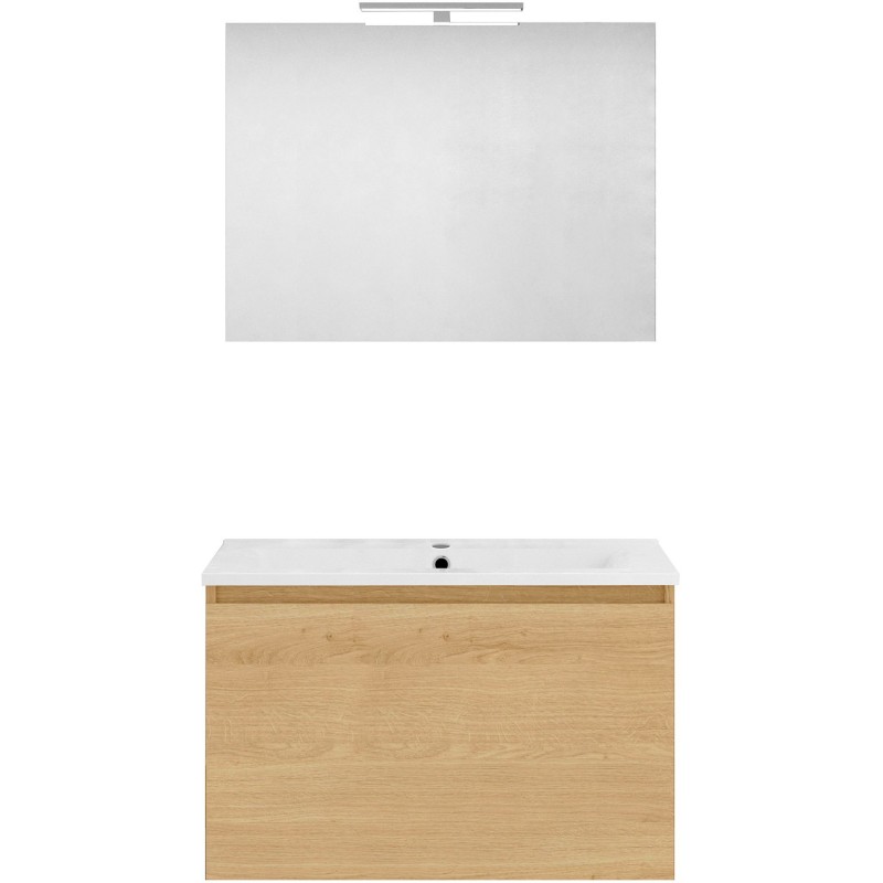 Meuble forme 80cm solo 1 tiroir porcelaine +miroir coloris chêne nordique