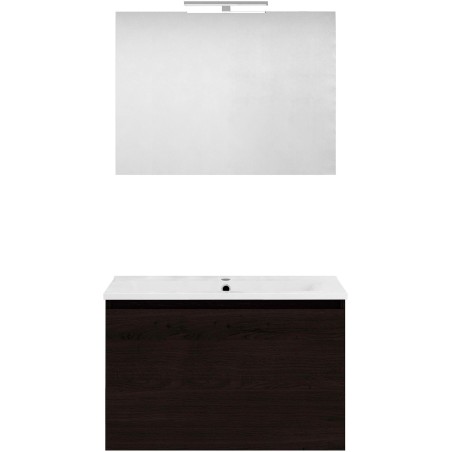 Meuble forme 80cm solo 1 tiroir porcelaine +miroir coloris chêne graphite