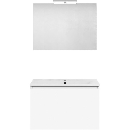 Meuble forme 80cm solo 1 tiroir porcelaine +miroir coloris blanc