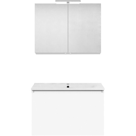 Meuble forme 80cm solo 1 tiroir porcelaine +armoire de toilette coloris blanc