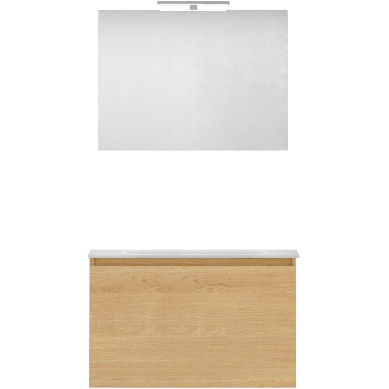 Meuble forme 80cm solo 1 tiroir marbre de synthèse +miroir coloris chêne nordique