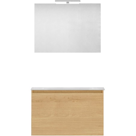 Meuble forme 80cm solo 1 tiroir marbre de synthèse +miroir coloris chêne nordique