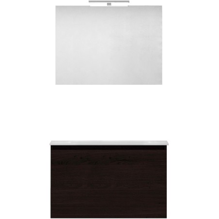 Meuble forme 80cm solo 1 tiroir marbre de synthèse +miroir coloris chêne graphite