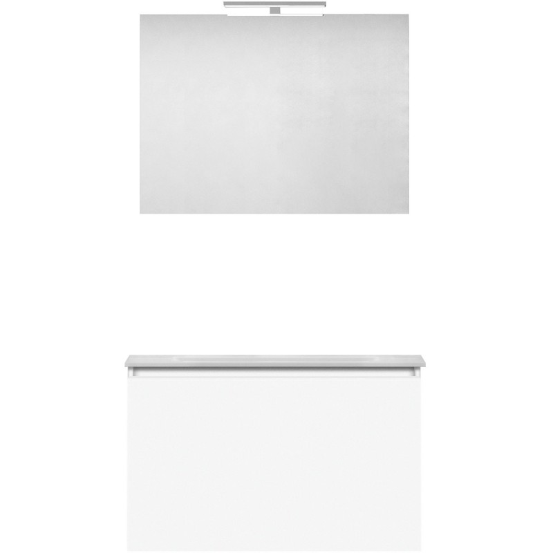 Meuble forme 80cm solo 1 tiroir marbre de synthèse +miroir coloris blanc