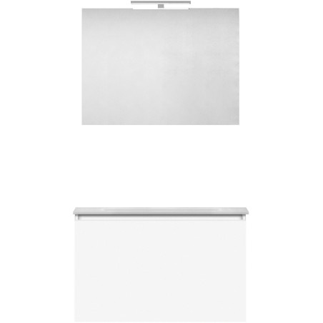 Meuble forme 80cm solo 1 tiroir marbre de synthèse +miroir coloris blanc