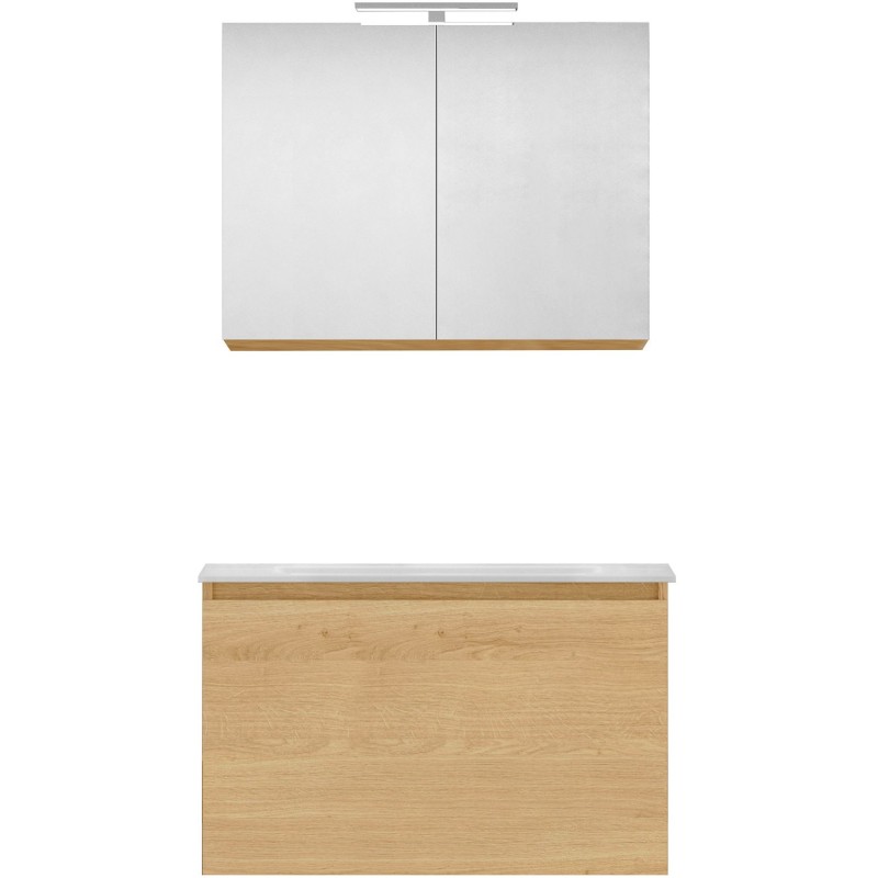 Meuble forme 80cm solo 1 tiroir marbre de synthèse +armoire de toilette coloris chêne nordique