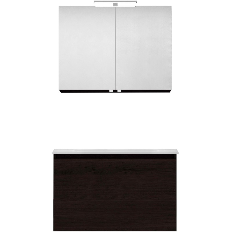 Meuble forme 80cm solo 1 tiroir marbre de synthèse +armoire de toilette coloris chêne graphite