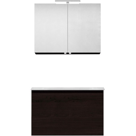 Meuble forme 80cm solo 1 tiroir marbre de synthèse +armoire de toilette coloris chêne graphite