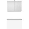 Meuble forme 80cm solo 1 tiroir marbre de synthèse +armoire de toilette coloris blanc