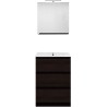 Meuble forme 60cm solo 3 tiroirs porcelaine +armoire de toilette coloris chêne graphite