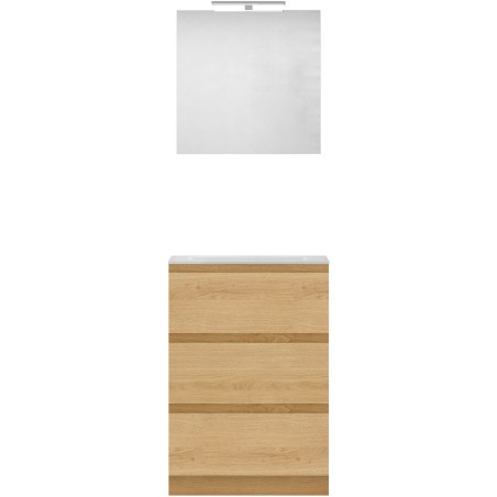 Meuble forme 60cm solo 3 tiroirs marbre de synthèse +miroir coloris chêne nordique