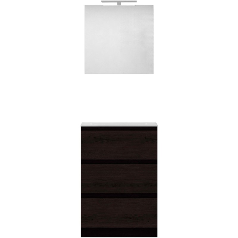 Meuble forme 60cm solo 3 tiroirs marbre de synthèse +miroir coloris chêne graphite