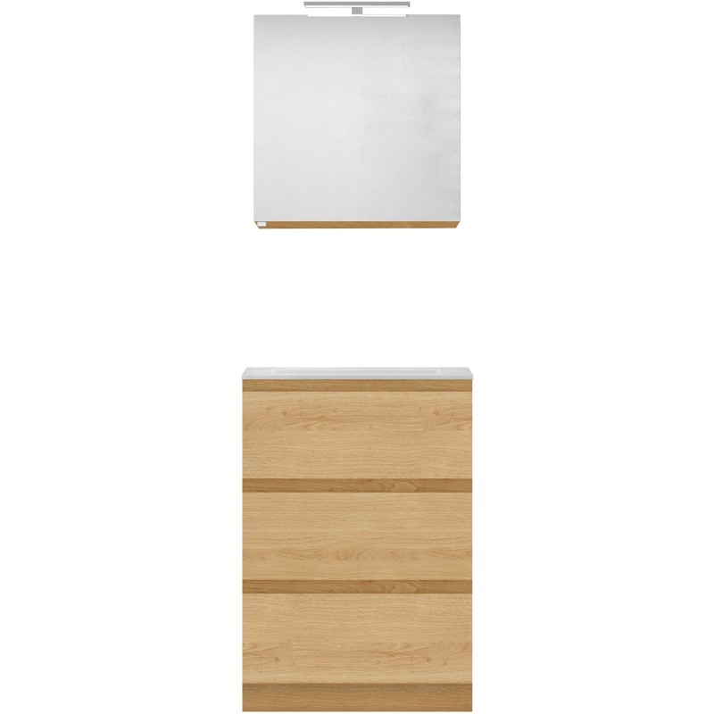 Meuble forme 60cm solo 3 tiroirs marbre de synthèse +armoire de toilette coloris chêne nordique