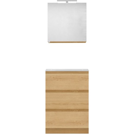 Meuble forme 60cm solo 3 tiroirs marbre de synthèse +armoire de toilette coloris chêne nordique
