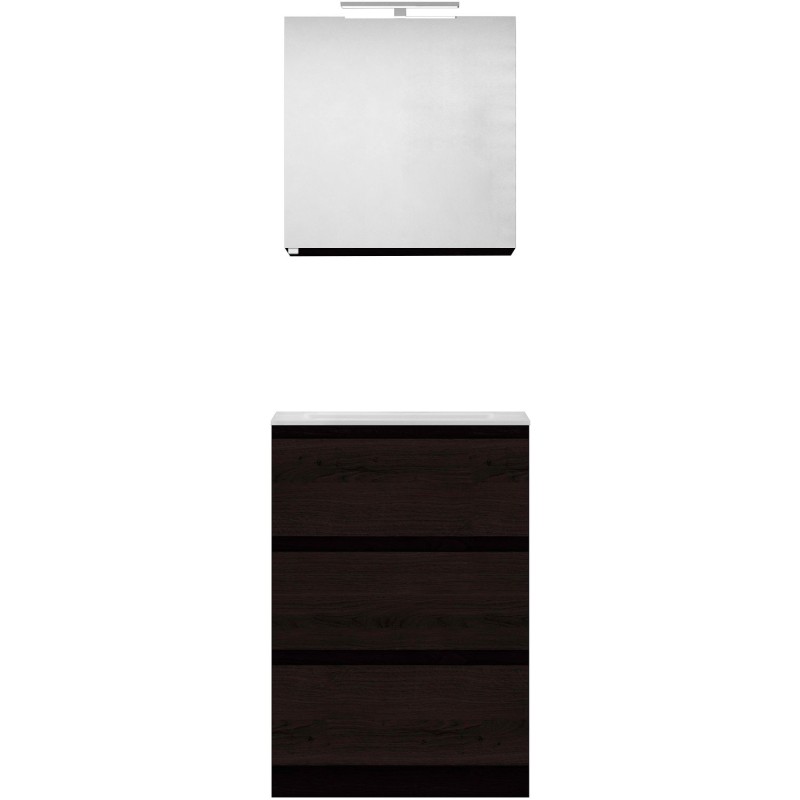 Meuble forme 60cm solo 3 tiroirs marbre de synthèse +armoire de toilette coloris chêne graphite