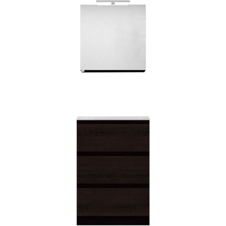 Meuble forme 60cm solo 3 tiroirs marbre de synthèse +armoire de toilette coloris chêne graphite