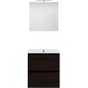 Meuble forme 60cm solo 2 tiroirs porcelaine +miroir coloris chêne graphite