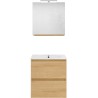 Meuble forme 60cm solo 2 tiroirs porcelaine +armoire de toilette coloris chêne nordique