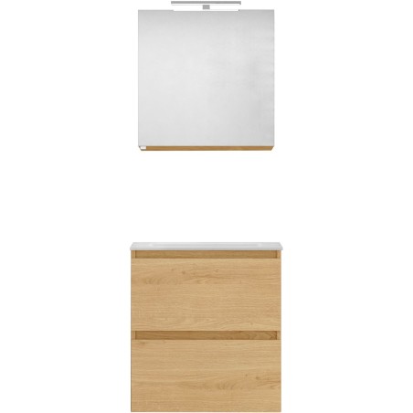 Meuble forme 60cm solo 2 tiroirs marbre de synthèse +armoire de toilette coloris chêne nordique