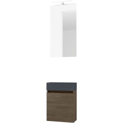 Lave-mains FORM MINI stone/ 1 porte/miroir /lumière LED coloris chêne gris