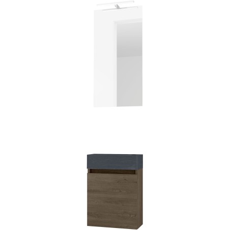 Lave-mains FORM MINI stone/ 1 porte/miroir /lumière LED coloris chêne gris