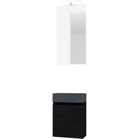 Lave-mains FORM MINI stone/ 1 porte/miroir /lumière LED coloris chêne graphite