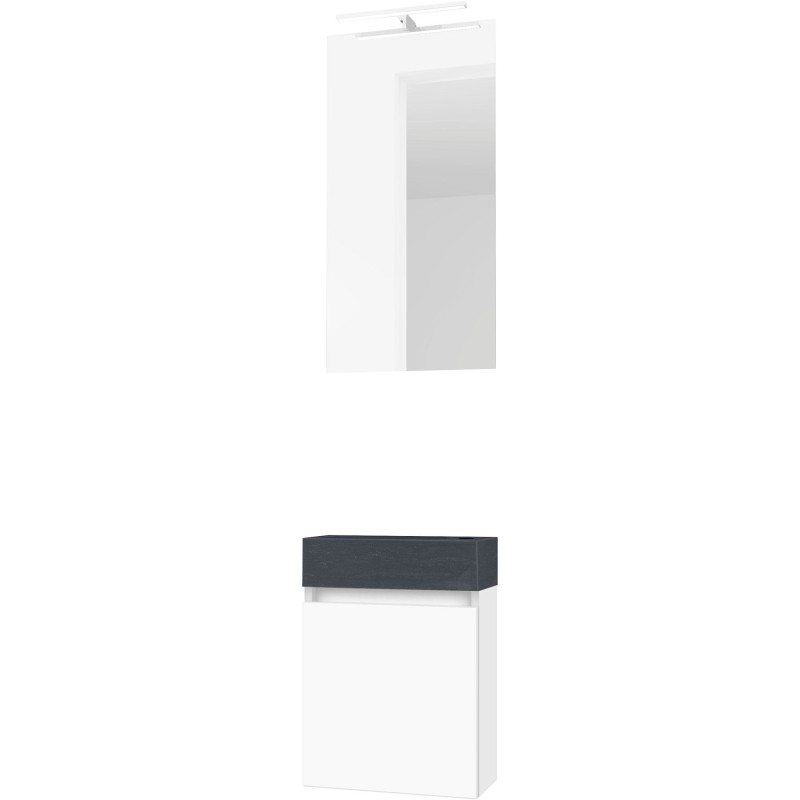 Lave-mains FORM MINI stone/ 1 porte/miroir /lumière LED coloris blanc