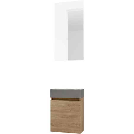 Lave-mains FORM MINI stone/ 1 porte/miroir coloris chêne nature