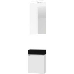 Lave-mains FORM MINI lava/ 1 porte/miroir/lumière LED coloris poudre blanc