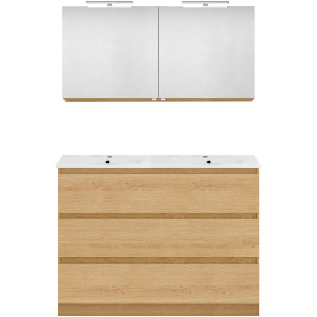 Meuble forme 120 duo 3 tiroirs porcelaine +armoire de toilette coloris chêne nordique
