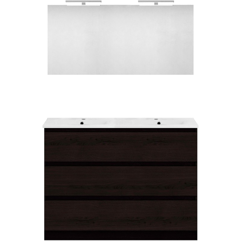Meuble forme 120 duo 3 tiroirs porcelaine +miroir coloris chêne graphite