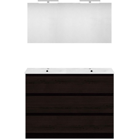 Meuble forme 120 duo 3 tiroirs porcelaine +miroir coloris chêne graphite