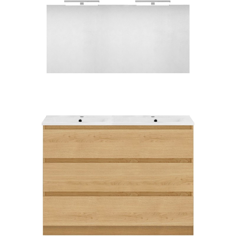 Meuble forme 120 duo 3 tiroirs porcelaine +miroir coloris chêne nordique