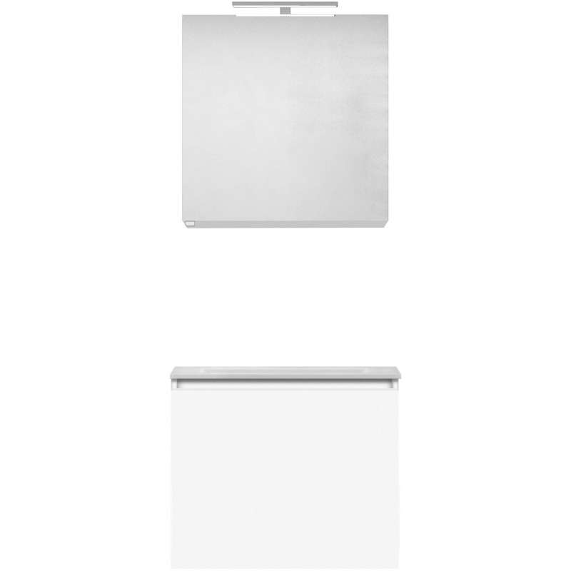 Meuble forme 60cm solo 1 tiroir marbre de synthèse +armoire de toilette coloris blanc