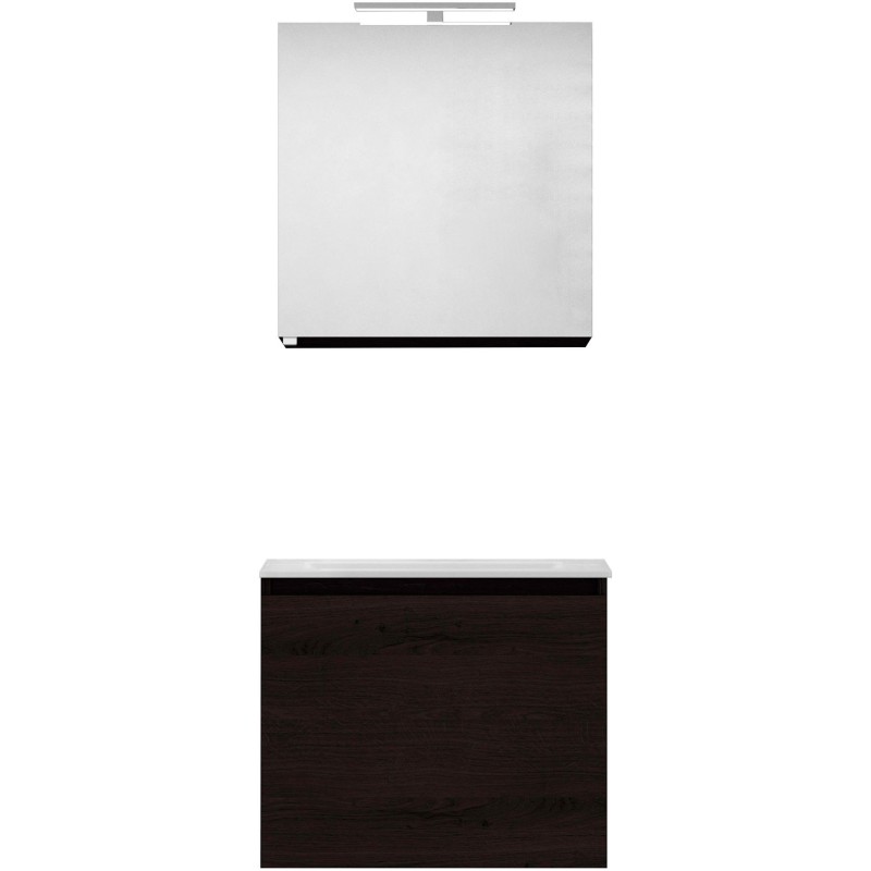 Meuble forme 60cm solo 1 tiroir marbre de synthèse +armoire de toilette coloris chêne graphite