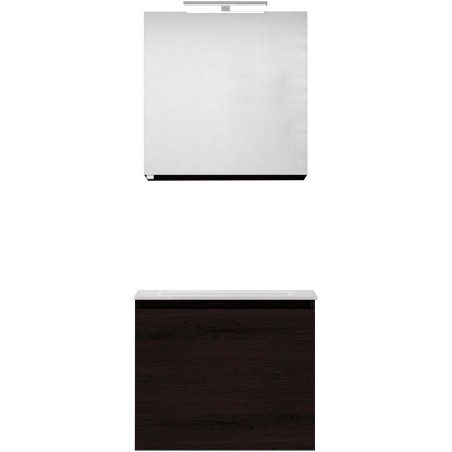 Meuble forme 60cm solo 1 tiroir marbre de synthèse +armoire de toilette coloris chêne graphite