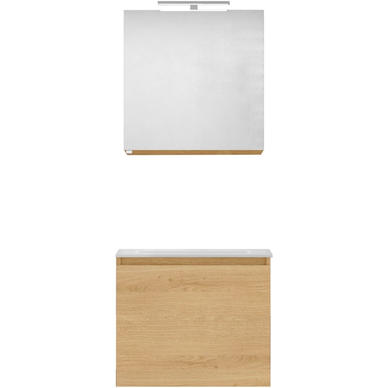 Meuble forme 60cm solo 1 tiroir marbre de synthèse +armoire de toilette coloris chêne nordique